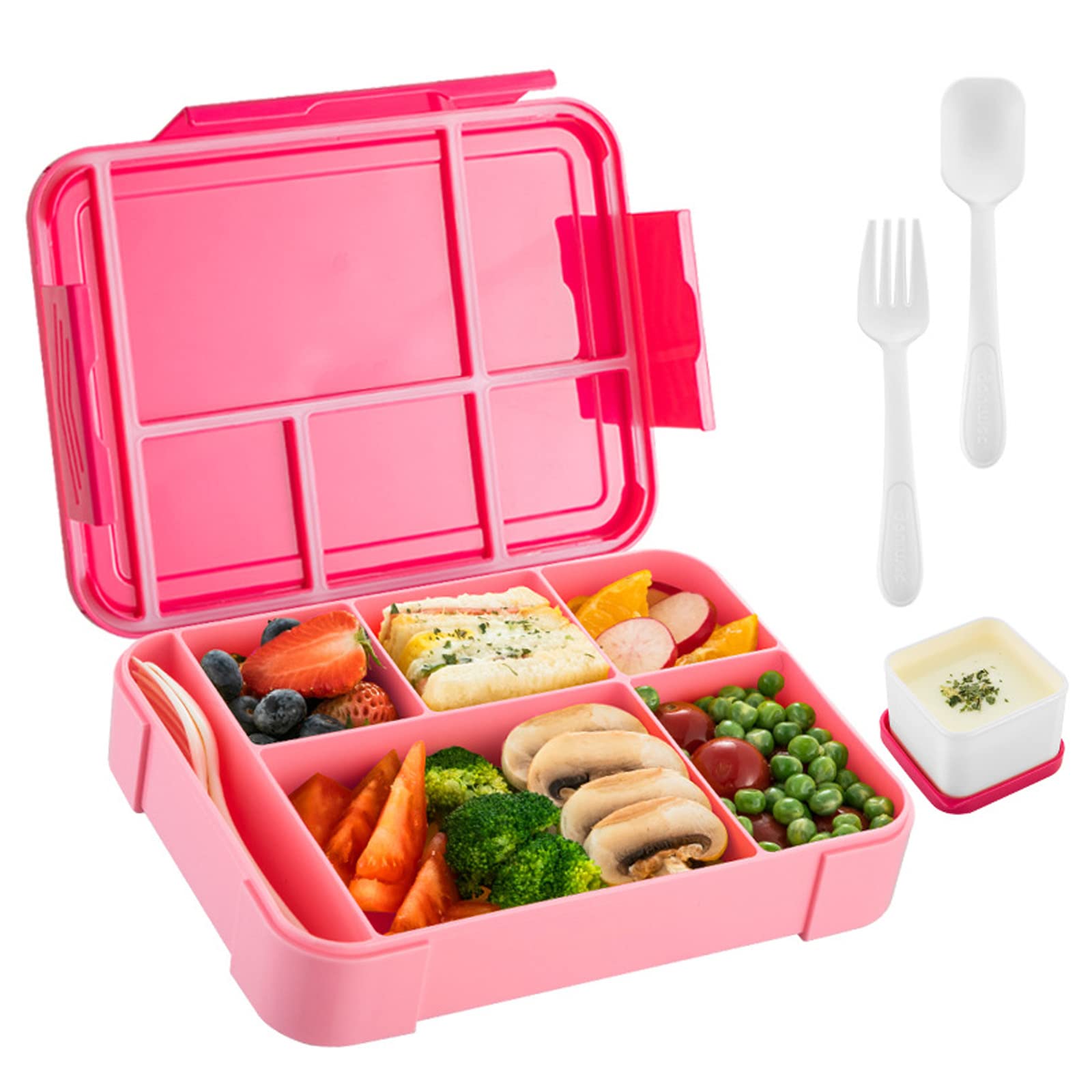 goiealeaes Kids Bento Lunch Box with spoon and fork,Sauce container with lid in the lunchbox, Large Leakproof