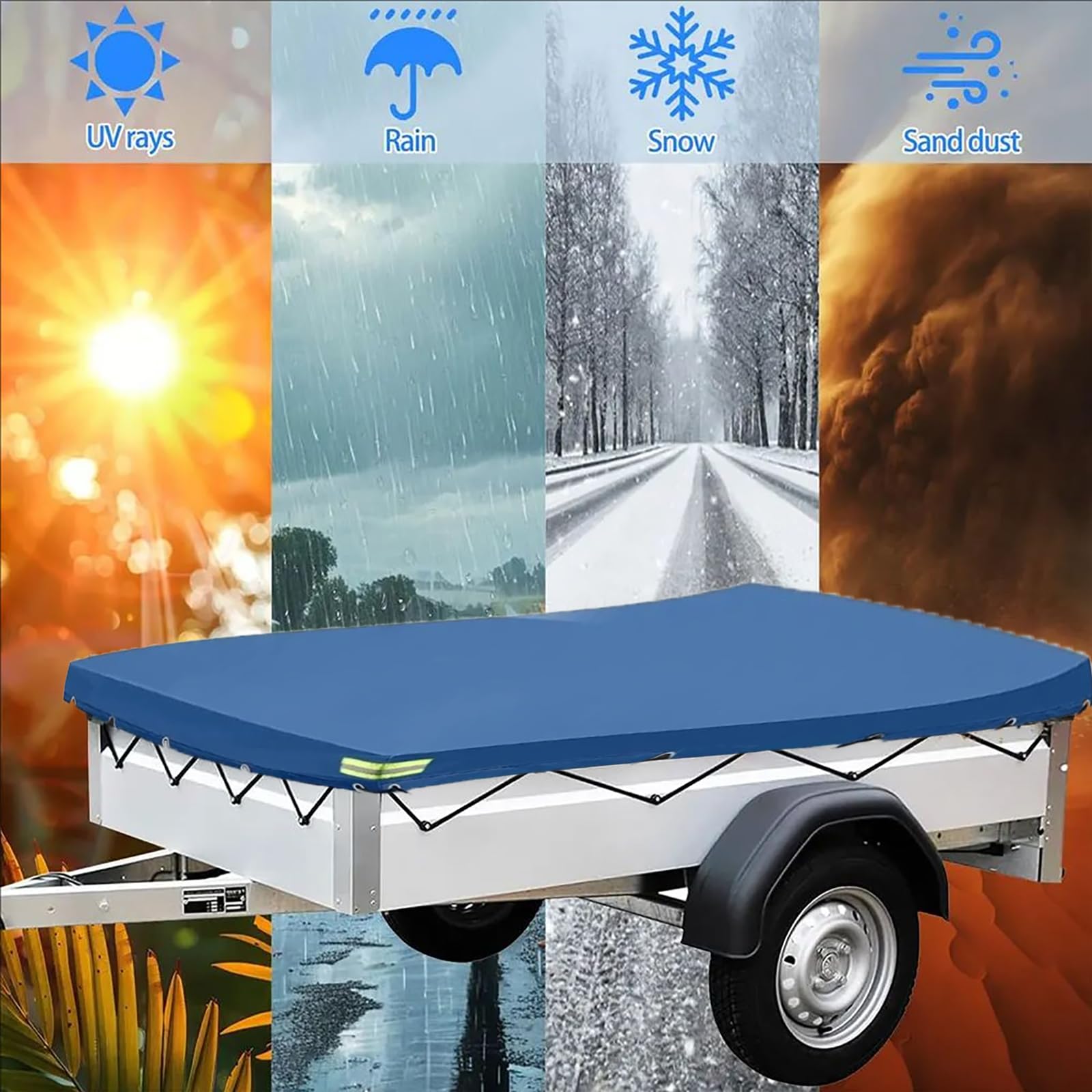 Telone Rimorchio Impermeabile 256x138x8cm con Corda Elastica e Bordi Rinforzati per Rimorchi Auto 750kg 1000kg