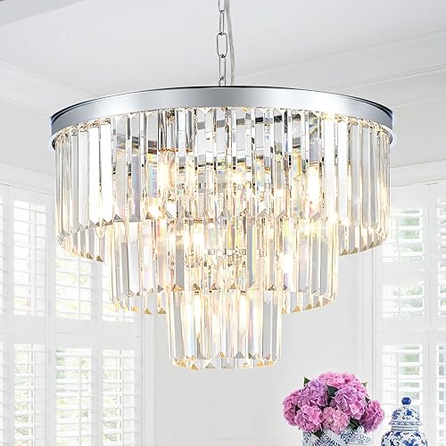 Miniatura 10 de Candelabros de Cristal Negro, Candelabros Modernos de 20" para Comedor de 3 Niveles 7 Luces de Lujo Accesorio de Luz Colgante de Techo de Cristal K9