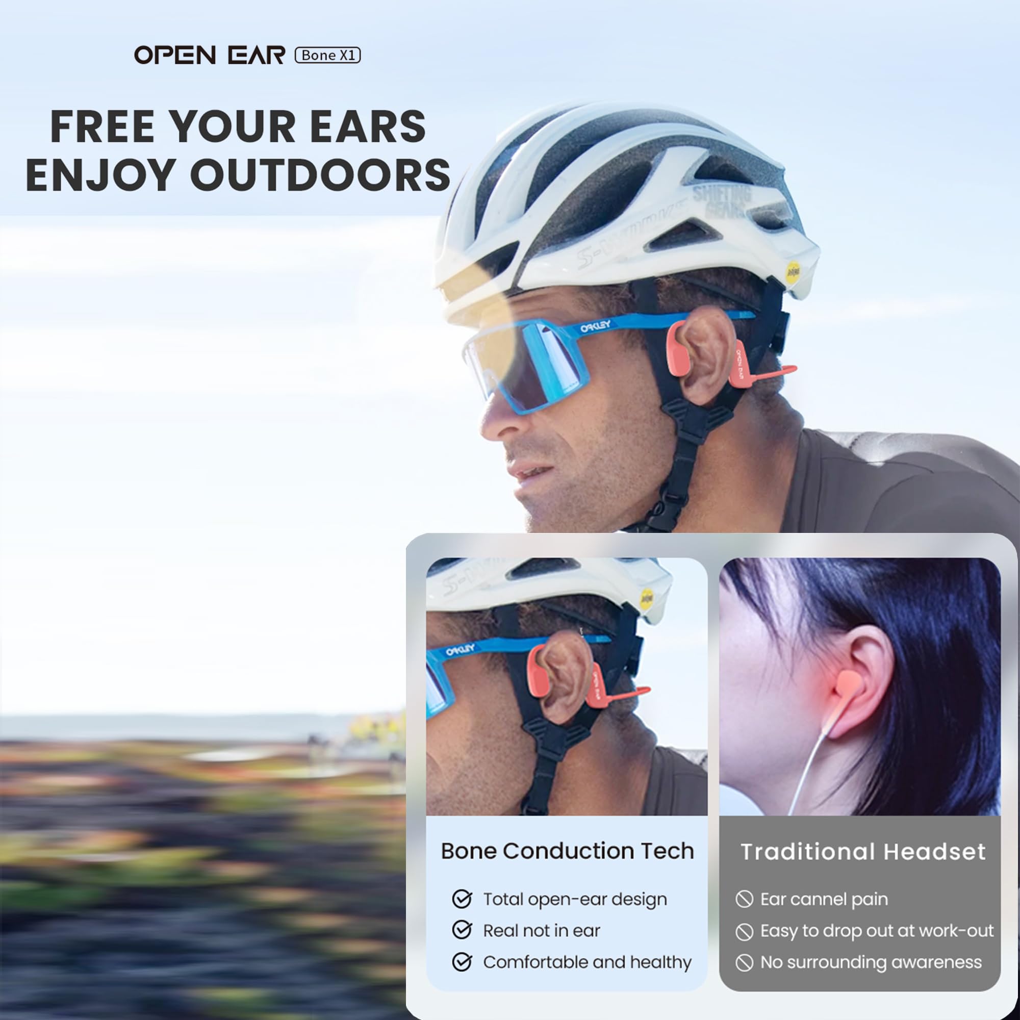 Słuchawki z przewodnictwem kostnym, IPX5, bezprzewodowe ładowanie Bluetooth 5.3, magnetyczne ładowanie z mikrofonem, czas odtwarzania 6 godzin, wodoodporne, odporne na pot słuchawki do