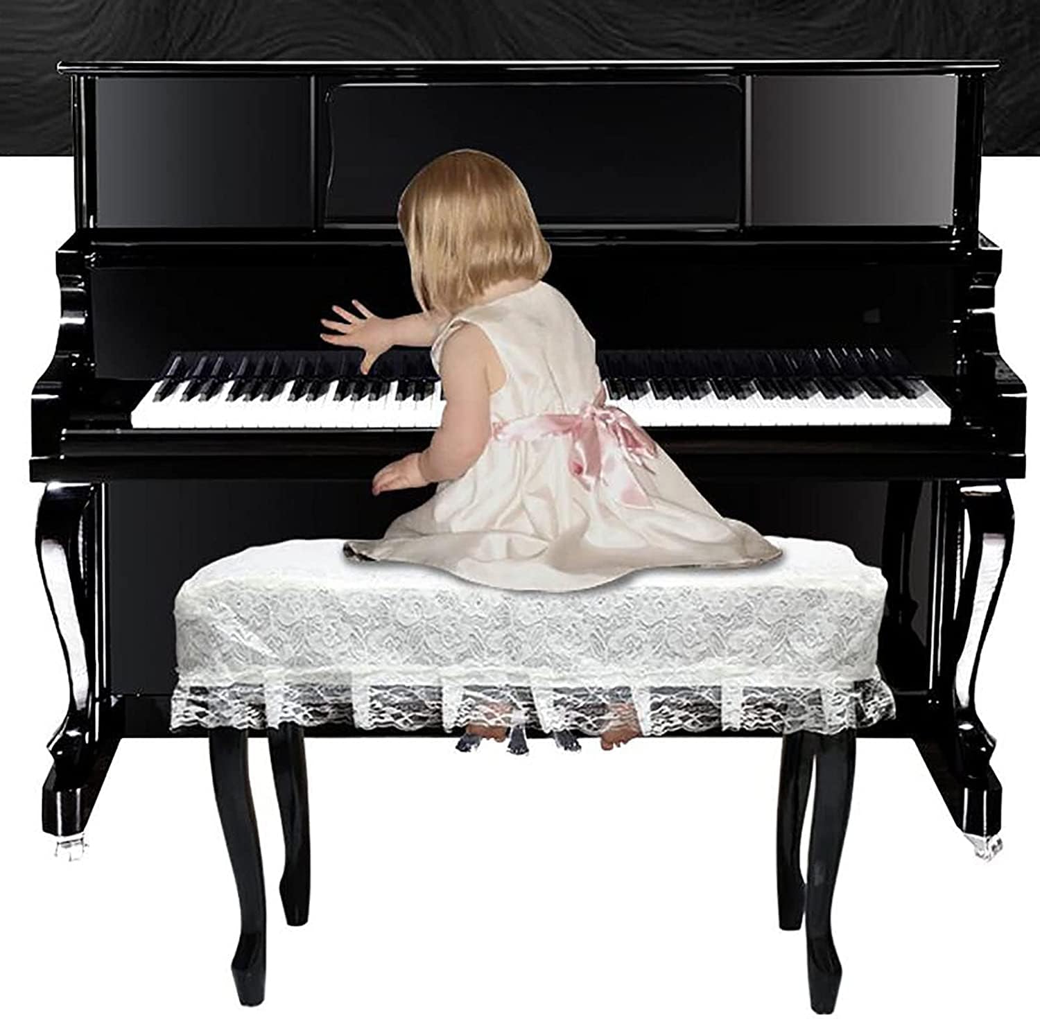 Ława do pianina o stałej wysokości z przegródką na nuty, wygodna ława do pianina, wykonana z litego drewna, tapicerowana ława do pianina 76x35x49cm (Co (czarna)