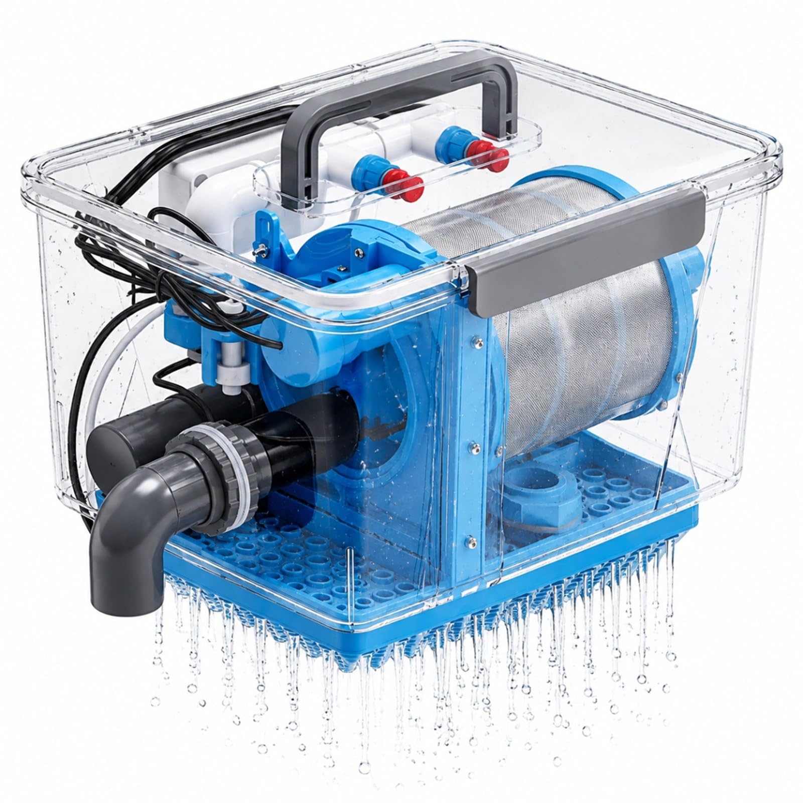 Miniaturowy obrotowy filtr bębnowy, 5000l/h, filtracja 75μm, wlot wody 25mm