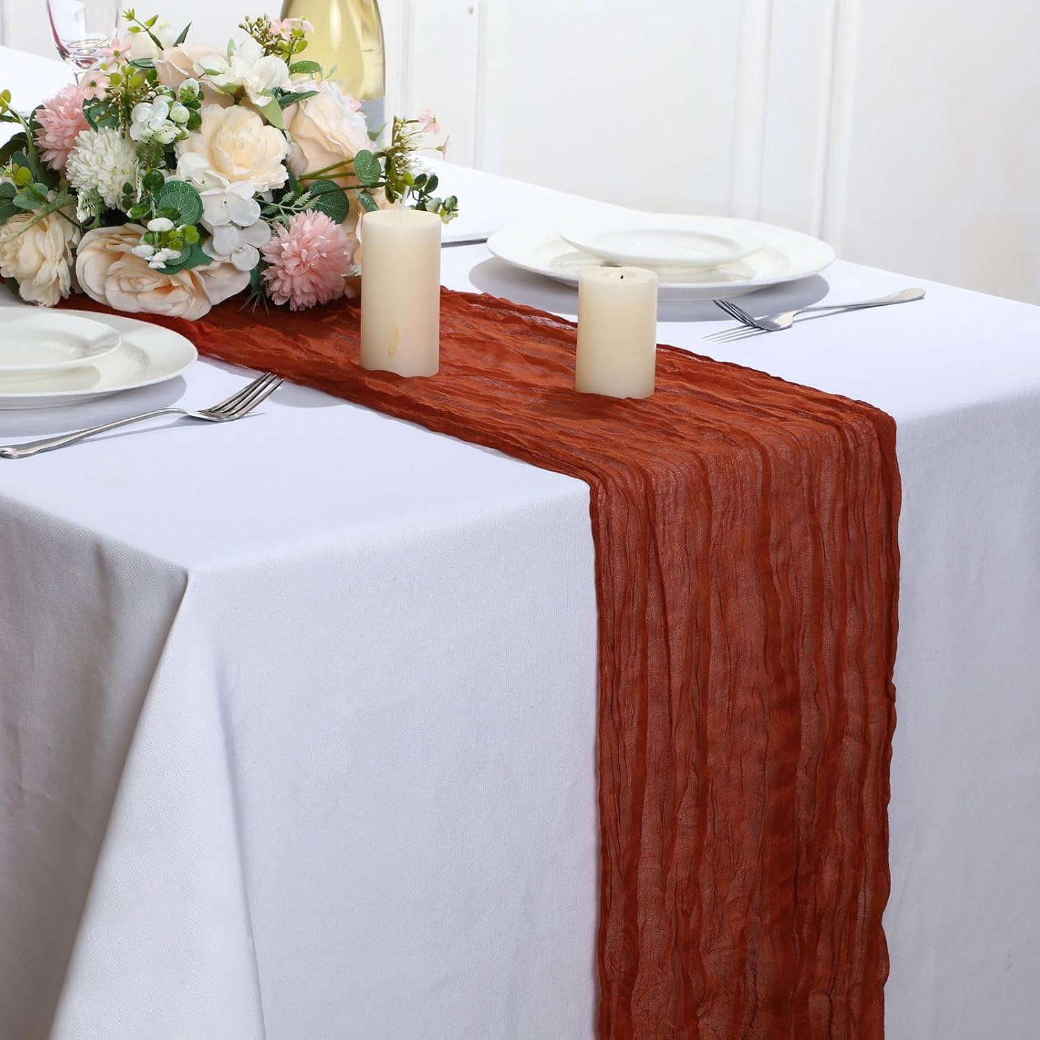 30 Pack Terracotta Cheesecloth Table Runner - Rustic Gauze Boho Polyester Wedding Table Runner 16 x 110 Inch