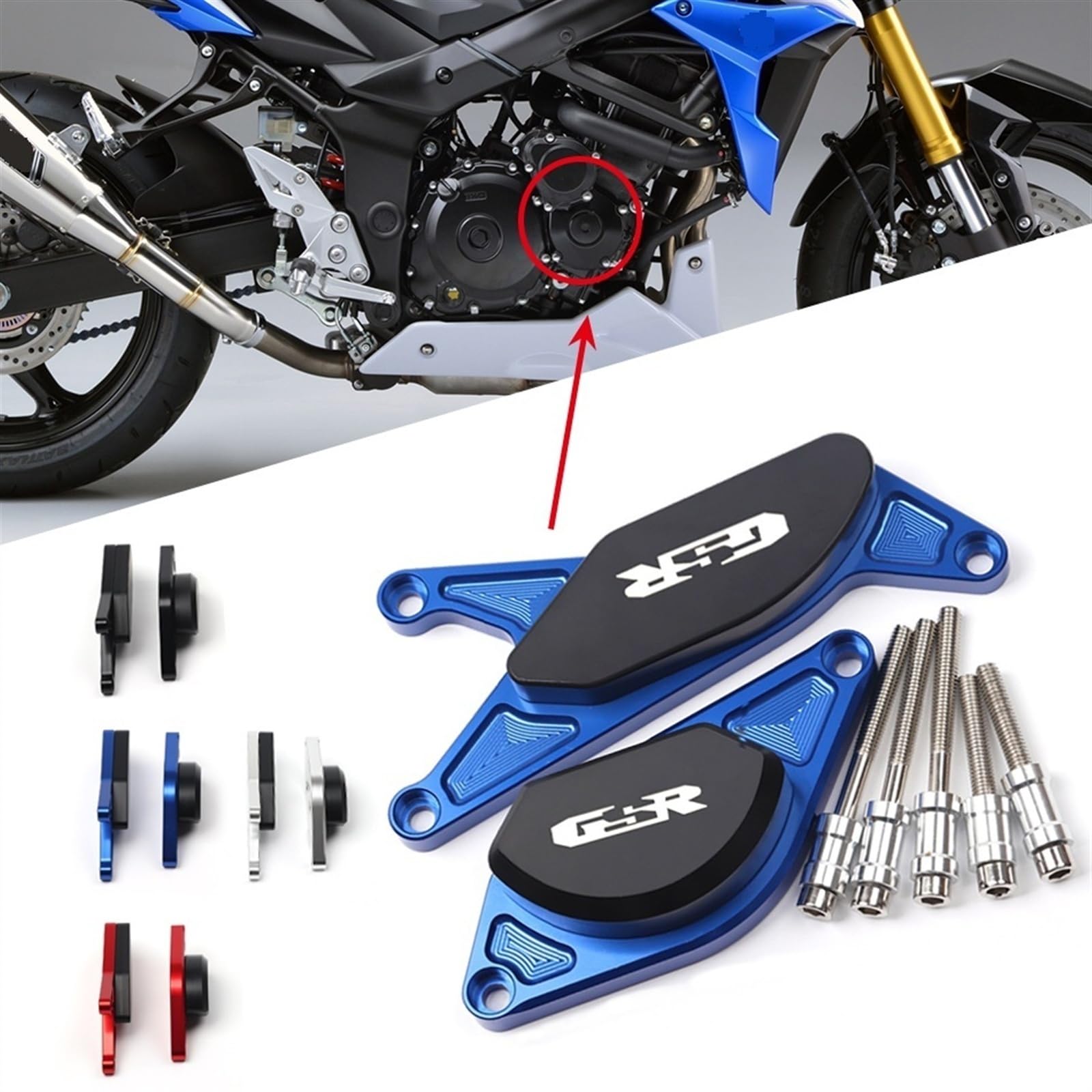 CNC Moteur Garde Protecteur Crash Pads Curseurs Protection Contre Les Chutes Accessoires Compatible avec Suzuki GSR750 GSR600 GSR400 GSR 400 600 750 (Color : Blue, Size : A)
