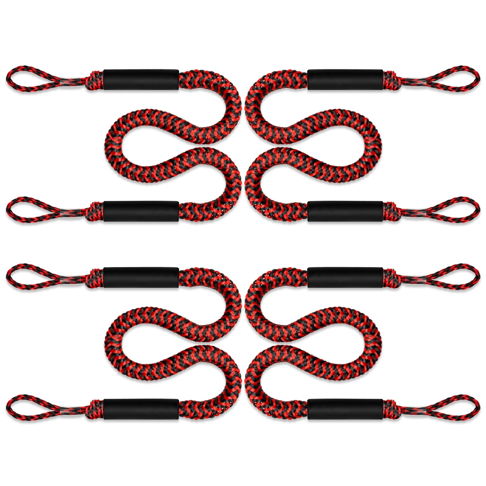 XUANNIAO Bungee Boat Dock Line 4 Pack in Red and Black