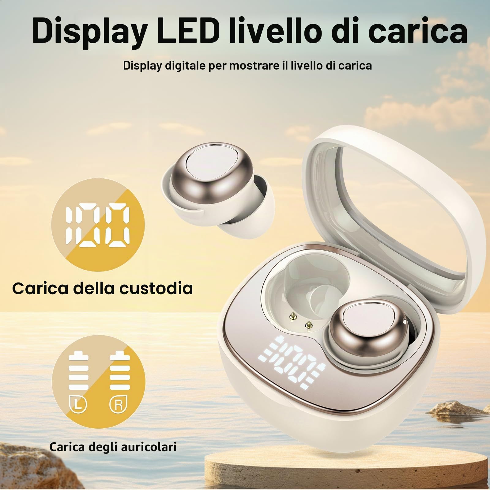 Doubc Mini cuffie per dormire, Bluetooth 5.4, in-ear, senza fili, con 25 ore di autonomia, morbide, suono delicato, comode da indossare, senza sensazione di pressione, beige