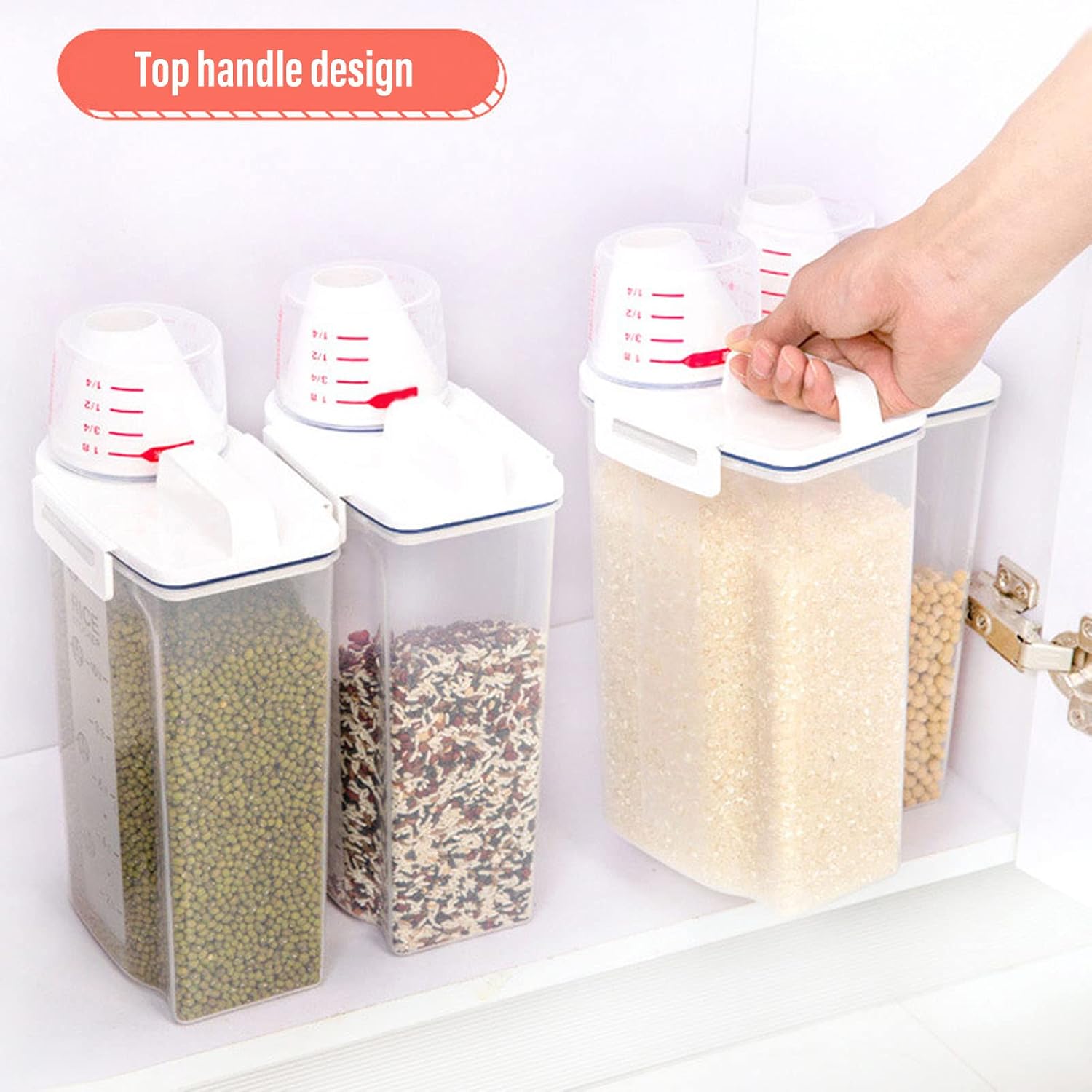 Horoper 2PCS Rice Dispenser Storage Containers, 2.5L Plastic Rice Dispenser Bin with Pour Spout for Rice Beans Grains Small Dry Food Pet Dog Food Storage