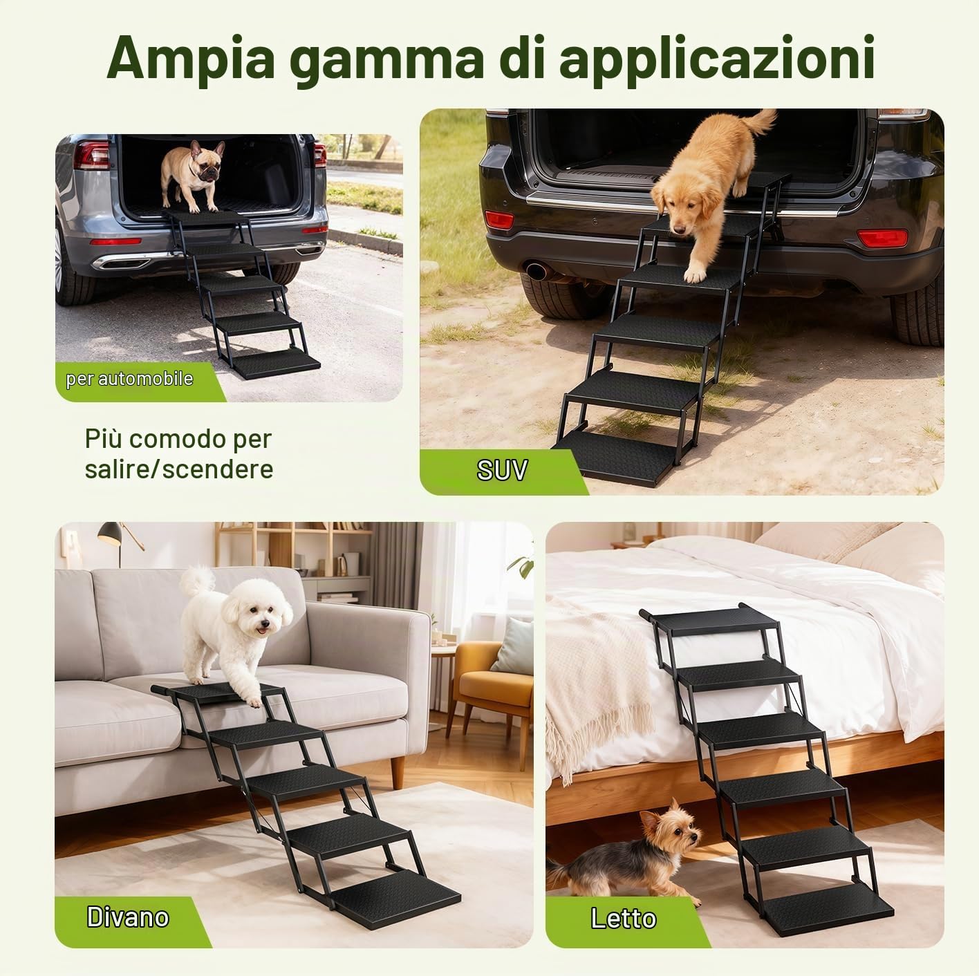 Rampa per Cani Pieghevole,Scaletta per Cani 5 Gradini, superficie antiscivolo, scala pieghevole per cani fino a 100 kg, per animali domestici, auto, SUV, furgoni