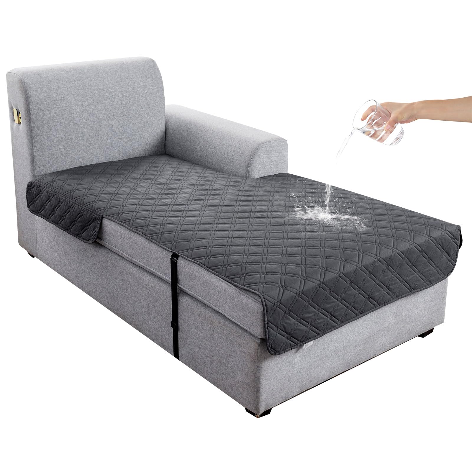 Genina L Shape Couch Cover, Sectional Couch Chaise Covers, Waterproof Washable Sofa Covers for Right L Shape Chaise Lounge, Anti-Slip Sofa Slipcovers for Dogs Cats Pet Friendly(Charcoal Gray)
