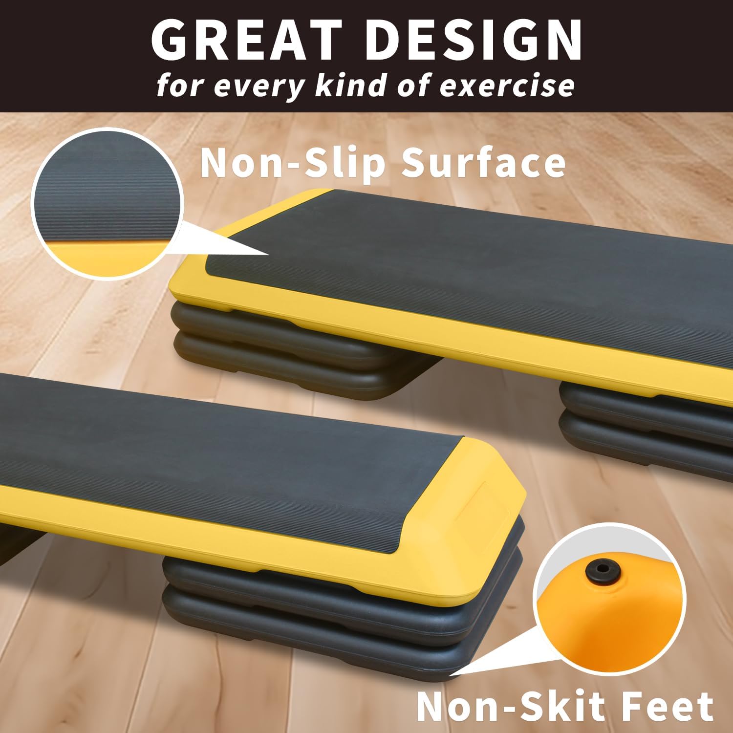 43'' Aerobic Stepper, 4-6-8in Height-Adjustable Exercise Workout Step Platform with 4 Detachable Risers for Home Gym Workout & Training