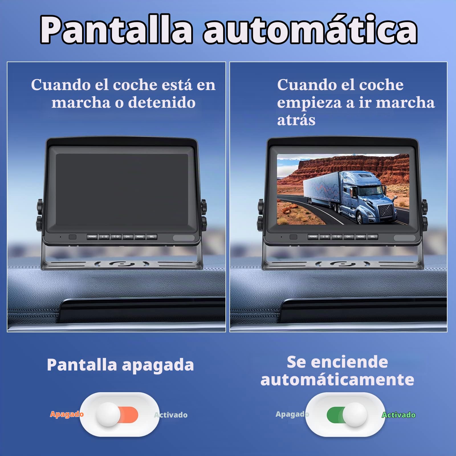 CAMECHO Cámara Trasera und Monitor-Kit para 12V-24V Coche, 8" LCD Monitor 2 Divisiones Camaras, IP69 Cámara + 65,6 Pulgadas Cable de Extensión