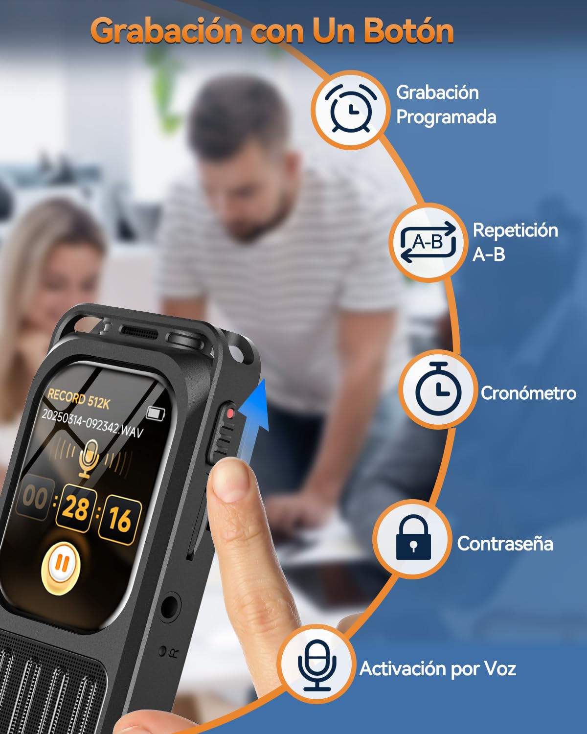 Grabadora de Voz con Pantalla 2" y Bluetooth, XIXITPY 3072Kbps Grabadora Digital con 100H Batería, Reducción de Ruido, Reproductor MP3, Activación por Voz para Clases, Reuniones, Entrevistas