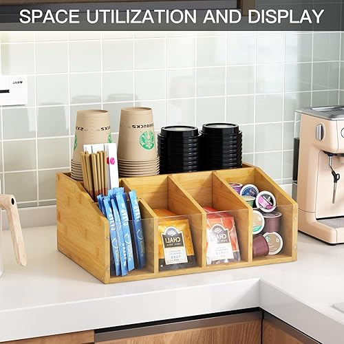 Miniatura 6 de AEEHFENG Organizador de estación de café, organizador de condimentos para encimera, organizador de café de granja con divisores extraíbles, pequeños