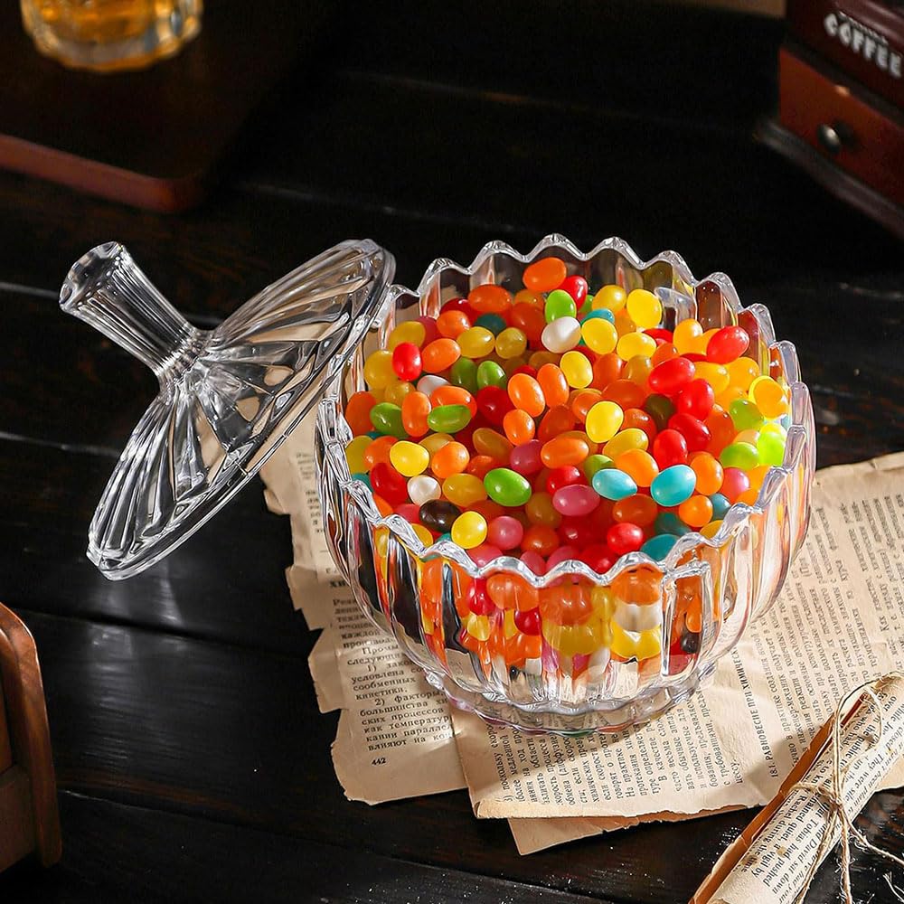 Zuckerdose Glas mit Deckel Bonbonservierer Crystal Candy Bonbonglas Glasbehälter mit Deckel Rund Süßigkeiten Aufbewahrung Party Küche Deko Spülmaschinengeeignet (L)