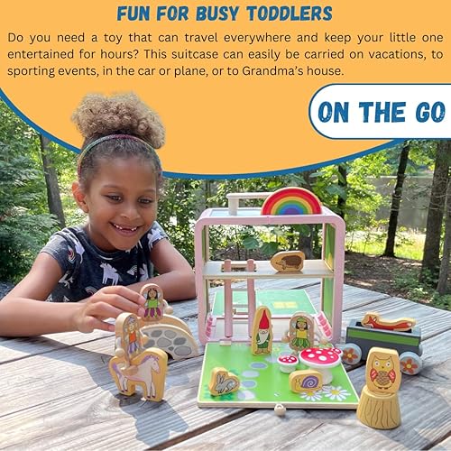 Miniatura 5 de Jack Rabbit Creations - Juego de maleta (Fairy House) - Juego de 17 piezas, juguetes portátiles para jugar, incluye hadas, animales, puente de