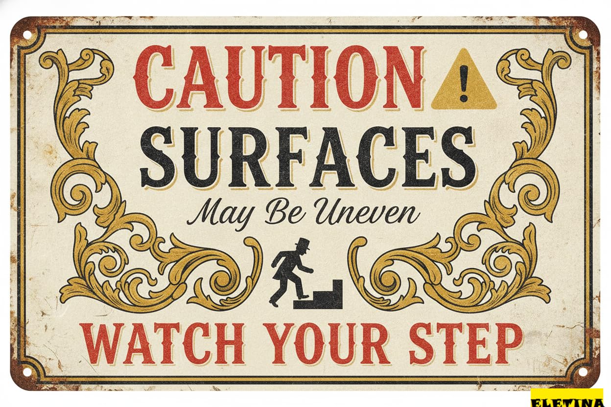 Tin Sign for Man Cave Caution Surface May Be Uneven Watch Your Step Warning S Property,watch Your Step Fence Warning Decorative Outdoor,aluminum Notice Yard Home Outdoor 8x12 Private