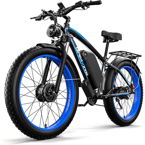 E-Bike for Adults, 4000W Peak 5000W Dual Motor Electric Bike, 52V 32AH Battery 45MPH Up to 90 Miles EBike, 7-Speed Front Suspension 24" Fat Tire Electric Mountain Bike, SGS Certified