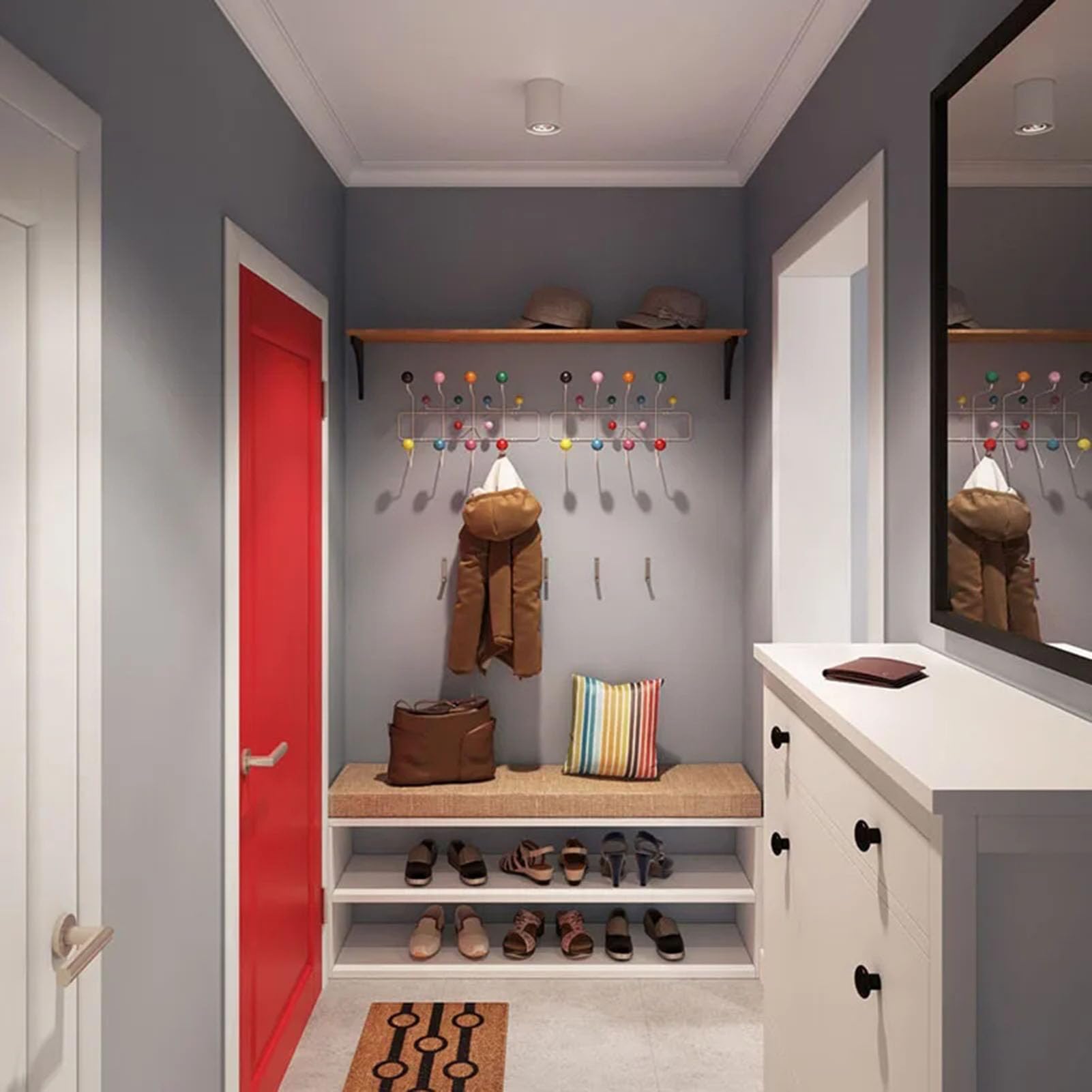 Perchero De Pared Con 14 Ganchos De Bolas De Madera Multicolor Para Entrada, Pasillo, Dormitorio Y Baño