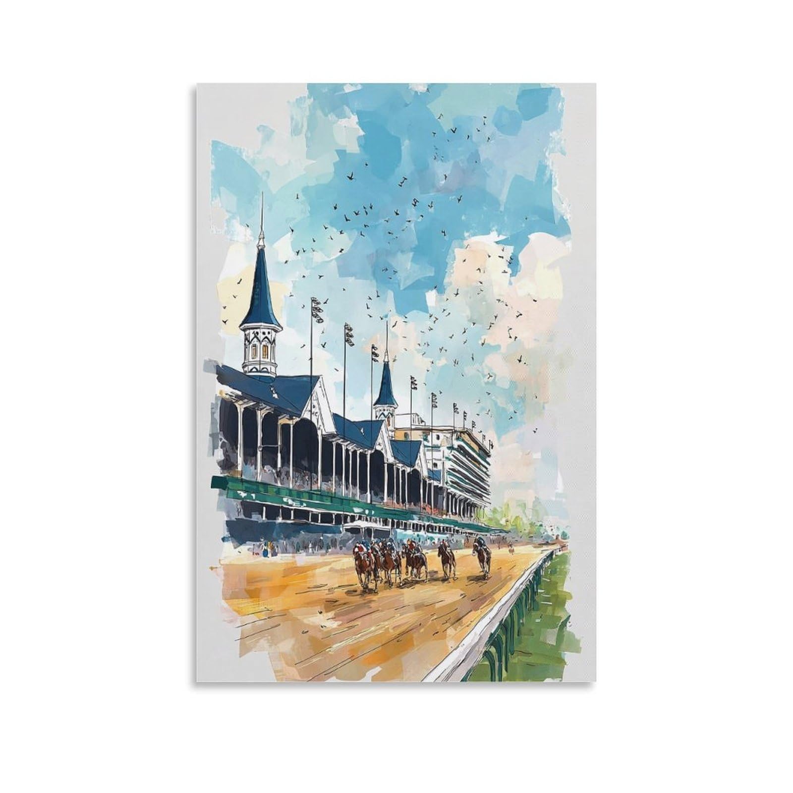 LCYNNH Churchill Downs Watercolor Art Print Kentucky Horse Racing Custom 24x36inch(60x90cm) Print Home Bedroom Office Living Room Decor Canvas