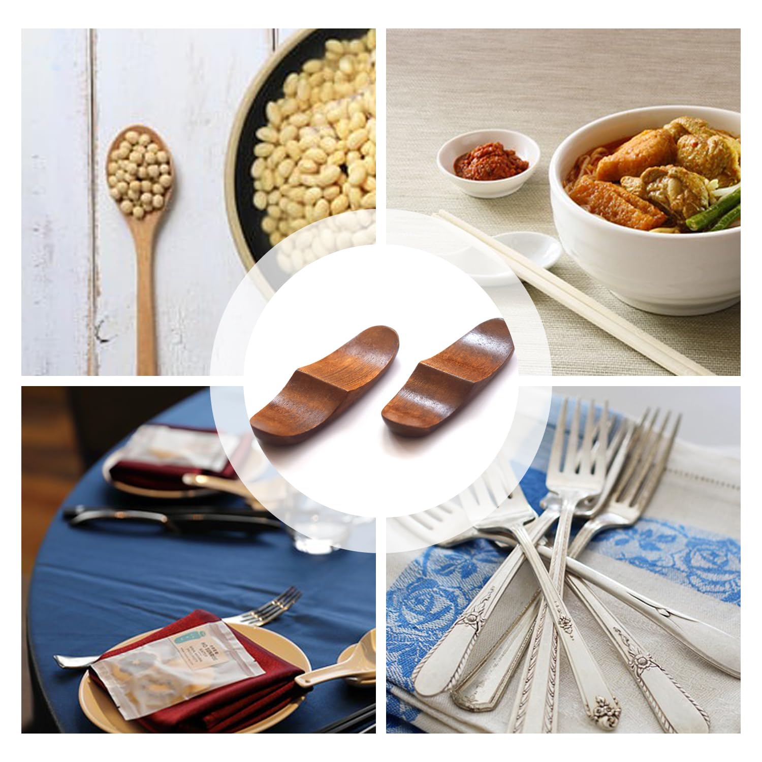 6 Piezas Soporte para Tenedor Cuchara, Cena Cuchara Soporte, Resto De Palillos De Madera, Palillos Utensilio Soporte, Soporte para Palillos De Madera para Mesa, Accesorios De Comedor