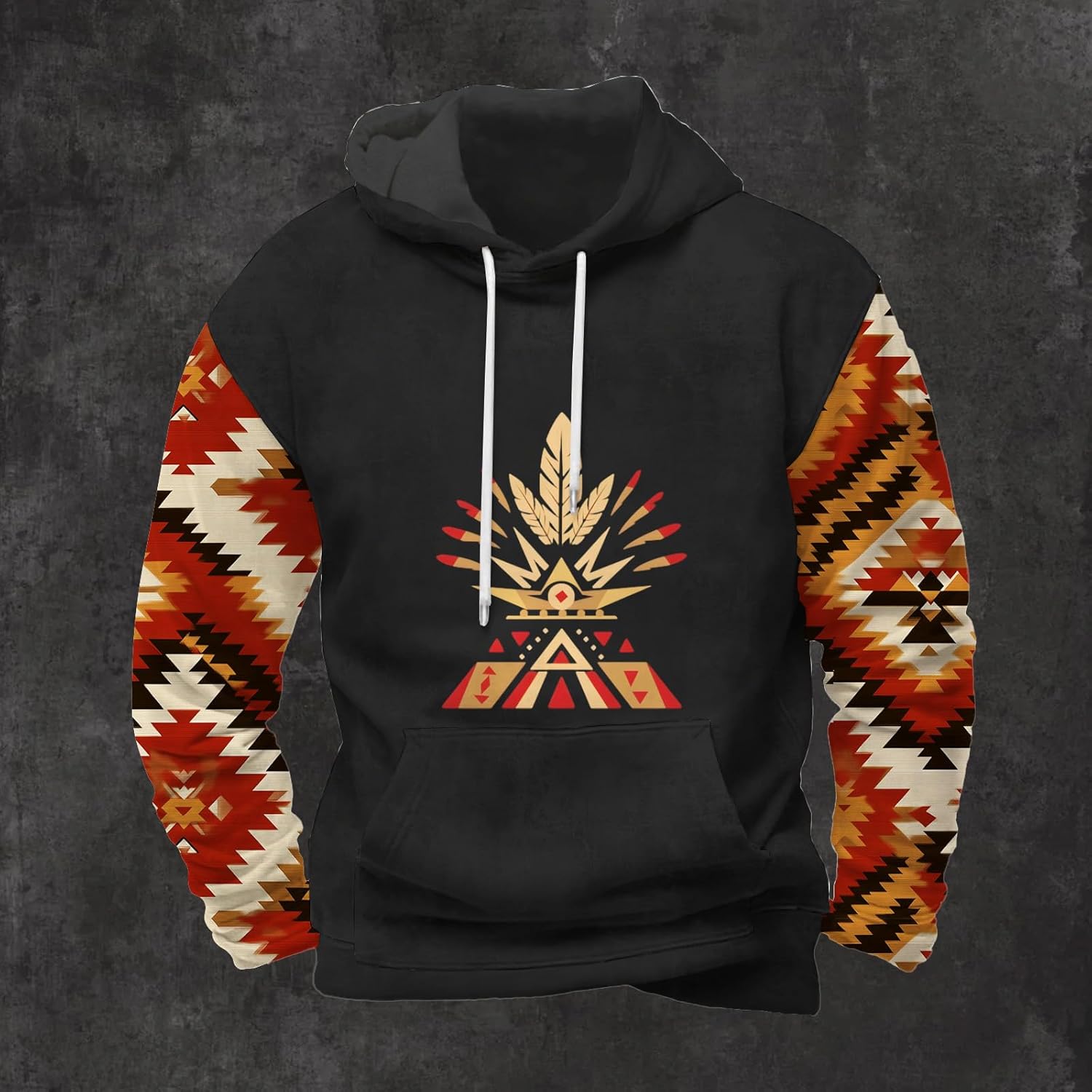 Classic Drawstring Hoodie for Men Classic Hooded Neck Long Floral Printed Sleeve Street Style Fall Sweatshirt with Kangaroo Pocket for Everydaywear - Image 2