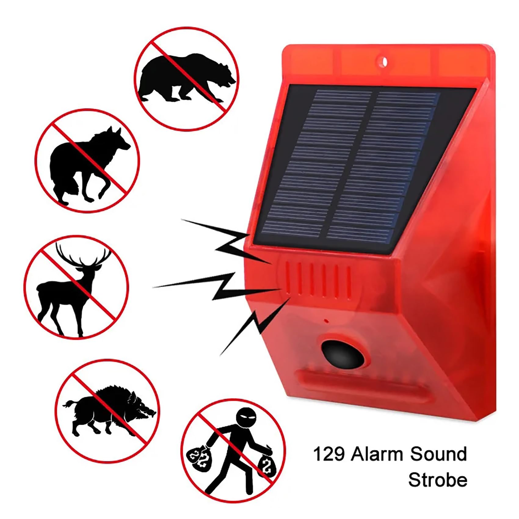 keeda Solar Warning Light with Motion Detector 129db Solar Alarm Strobe Light Outdoor 4 Work Modes Remote Control Security Siren Protected Your Home, Farm, Barn, Barn, Villa, Yard (4)