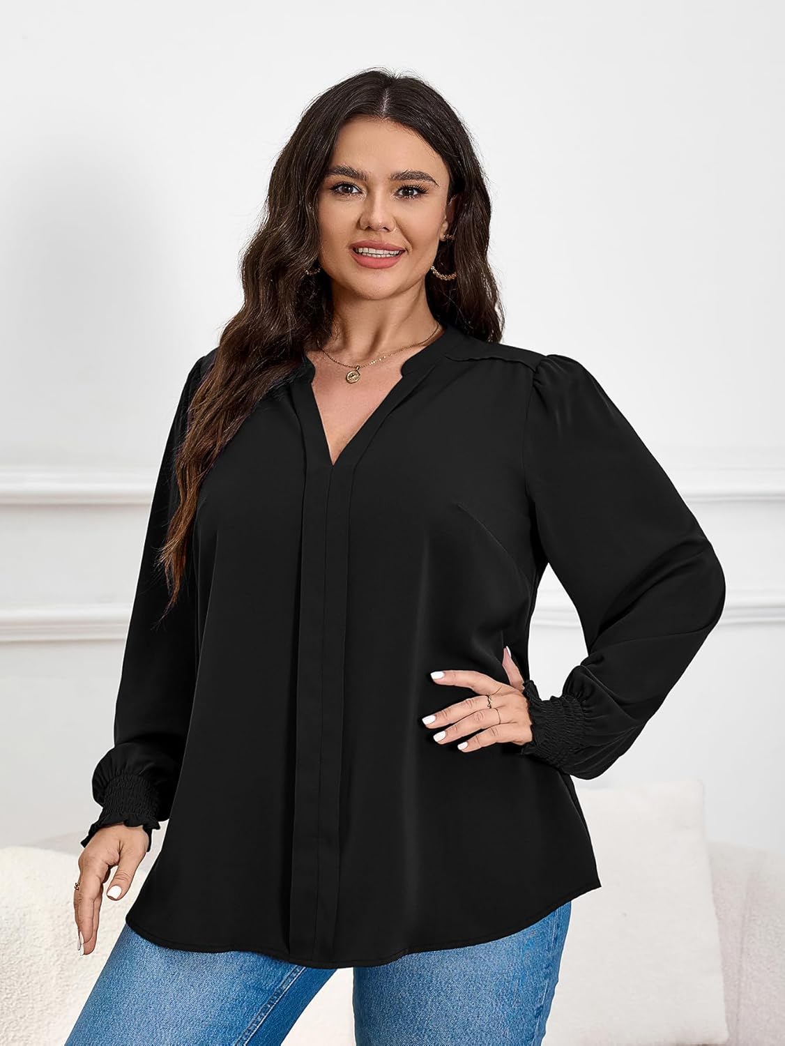 SCOMCHIC 2024 Plus Size Blouses for Women Dressy Casual V Neck Long Sleeve Casual Loose Shirts XL-5XL - Image 2