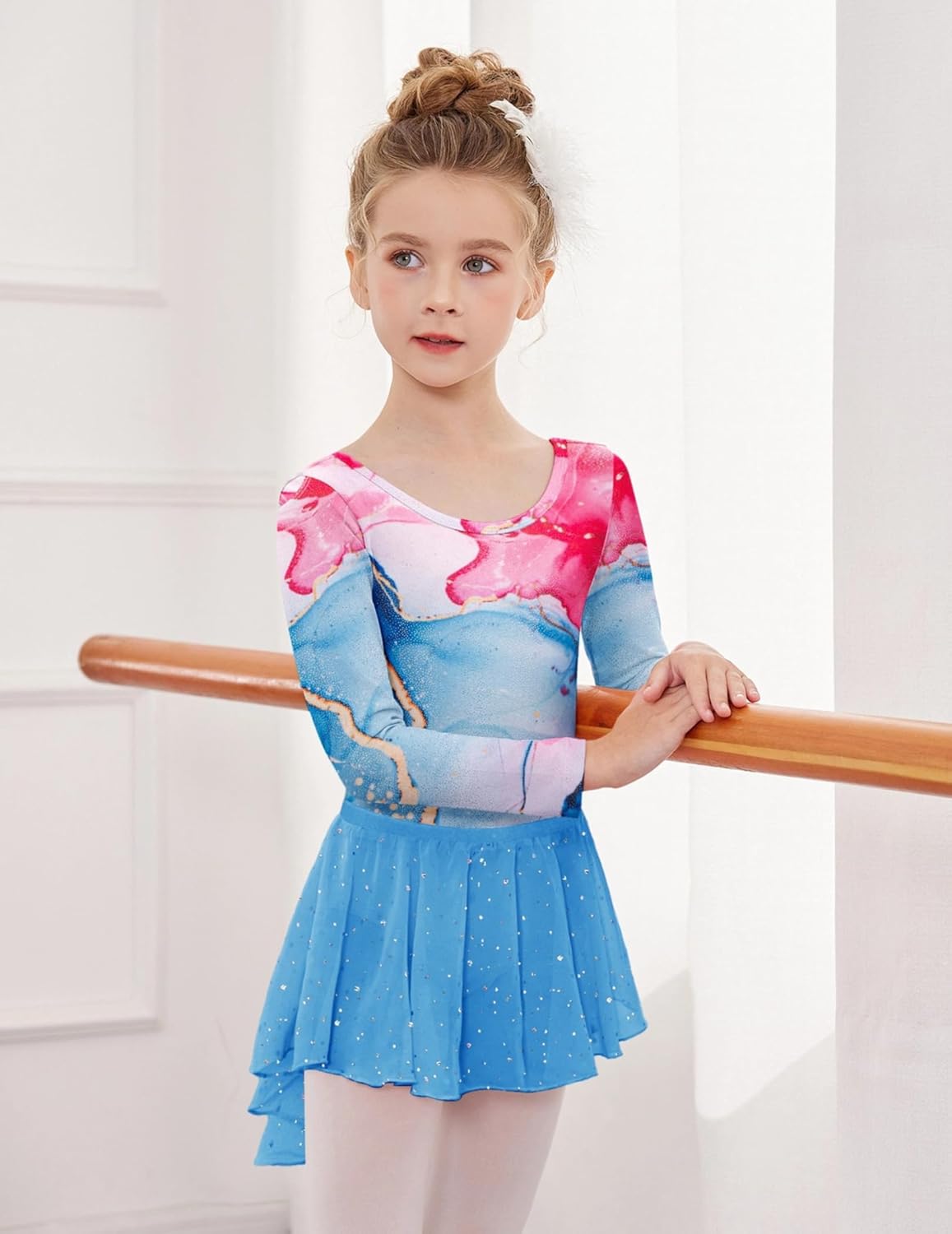 Zaclotre Gymnastics Leotards for Girls Long Sleeve Crisscross Back Ballet Dance Outfit with Removable Skirt Combo - Image 3