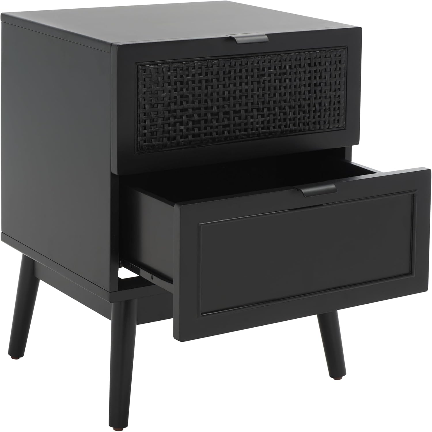 SAFAVIEH Home Collection Baisley Black 2-Drawer Rattan Nightstand