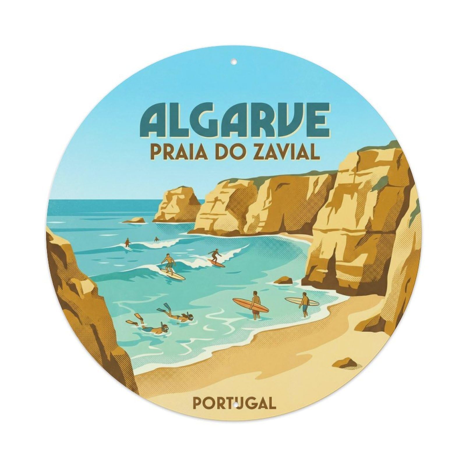 Olhnbad 08X08inch Style Heritage Portugal Algarve Coast Landscape Travel Art Metal Tin Sign
