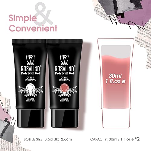 Vista 72 de ROSALIND Gel de extensión transparente, 2 piezas de 1 onza/1.0 fl oz kit de gel de uñas transparente constructor transparente, tubo de polietileno