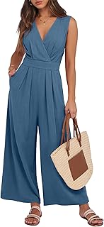 Women Jumpsuits Sleeveless V Neck Elegant Dressy Casual Backless One Piece Pants Romper 2026 Summer Outfits