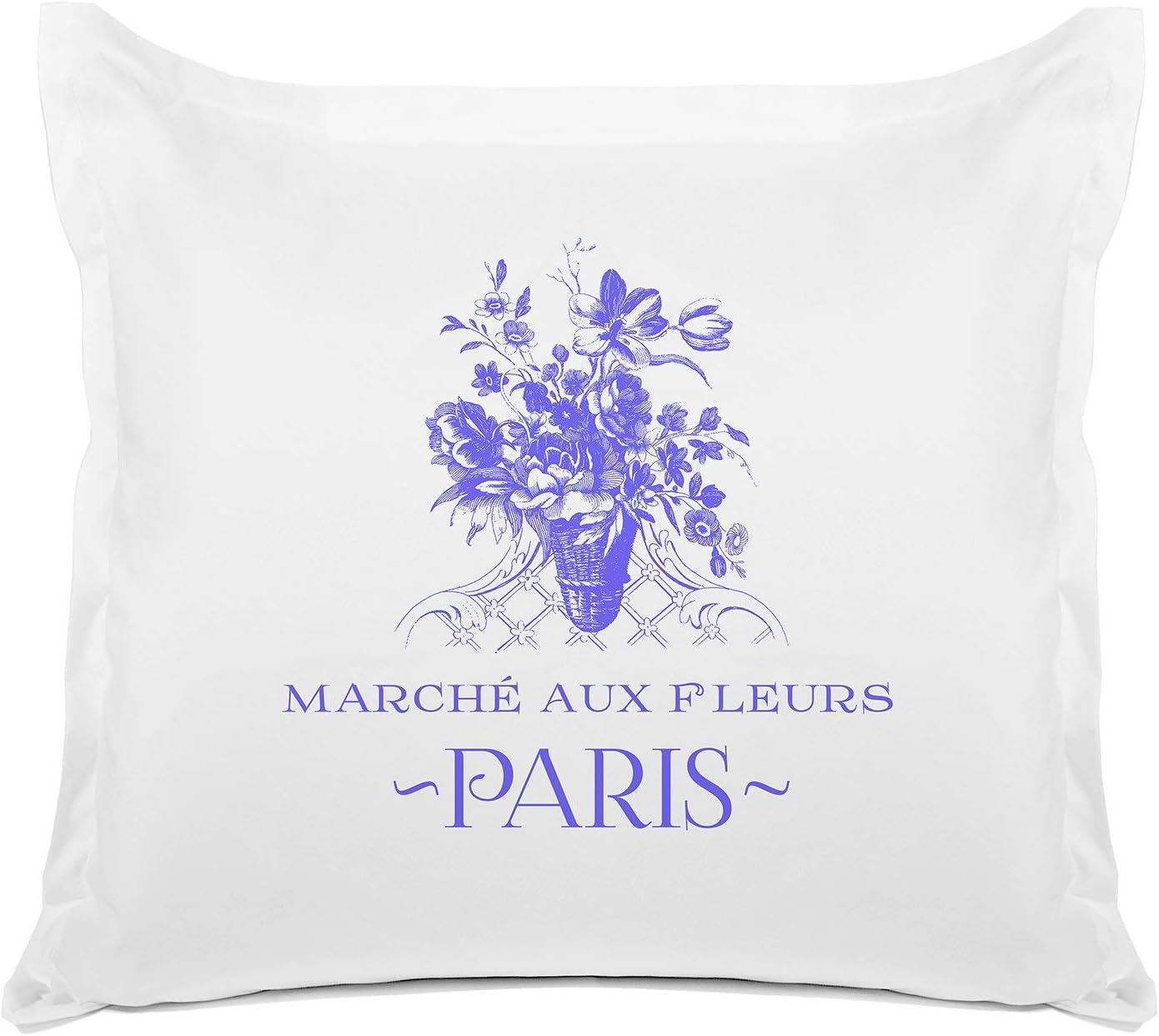 Di Lewis Decorative Floral Pillowcase - French Quote Pillow Case - Hypoallergenic, Breathable, Anti Wrinkle, White - 26x26 Euro Sham - Purple