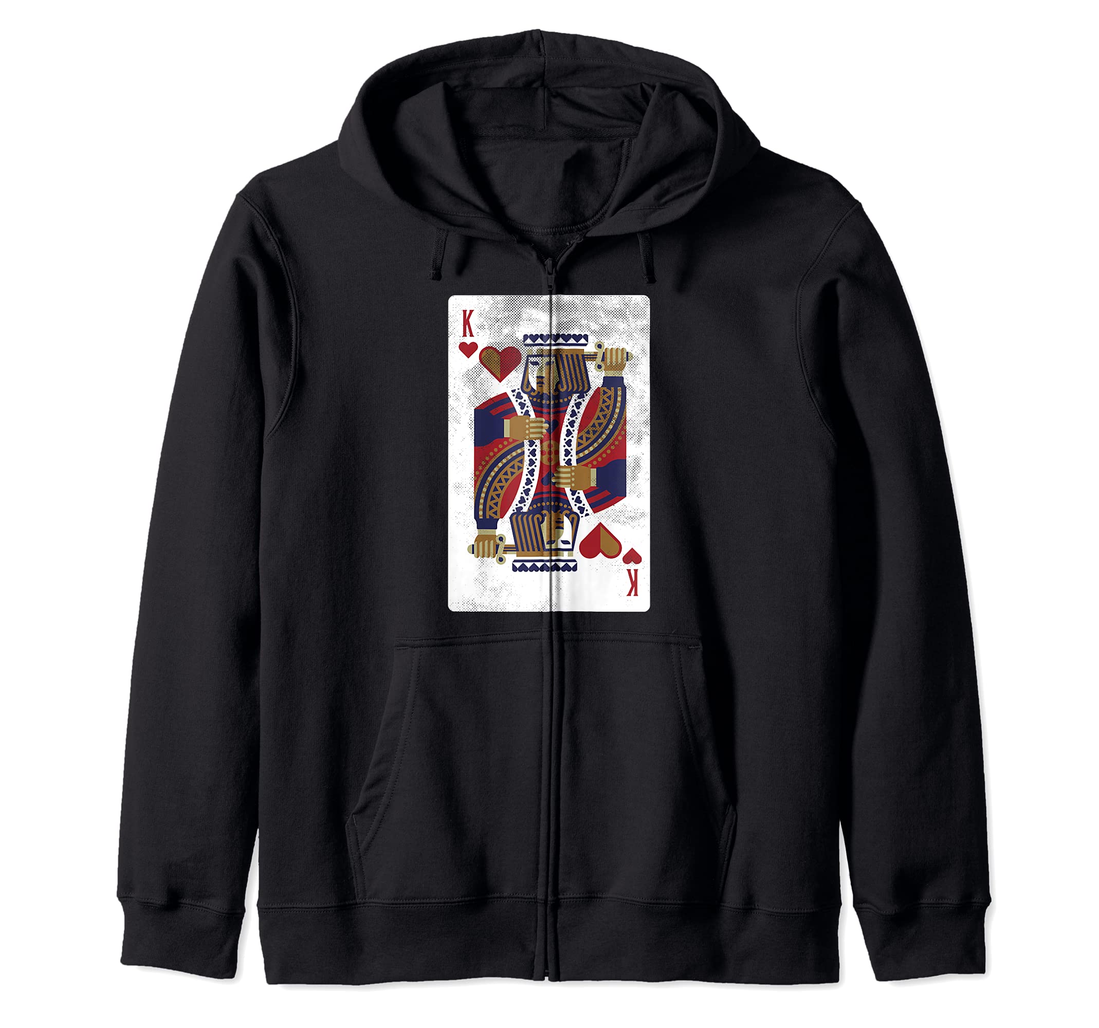 King Of Hearts Card Design Poker Player Funny Zip Hoodie, Black