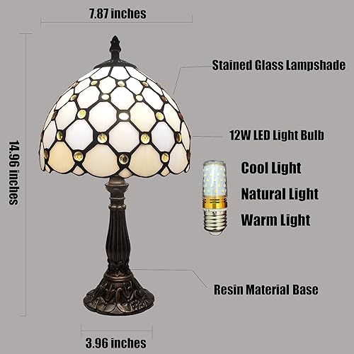 Miniatura 5 de Tiffany - Lámpara de mesa de 3 vías regulable con vitral, hecha a mano, lámpara de noche para mesita de noche, lámpara de escritorio antigua de 15