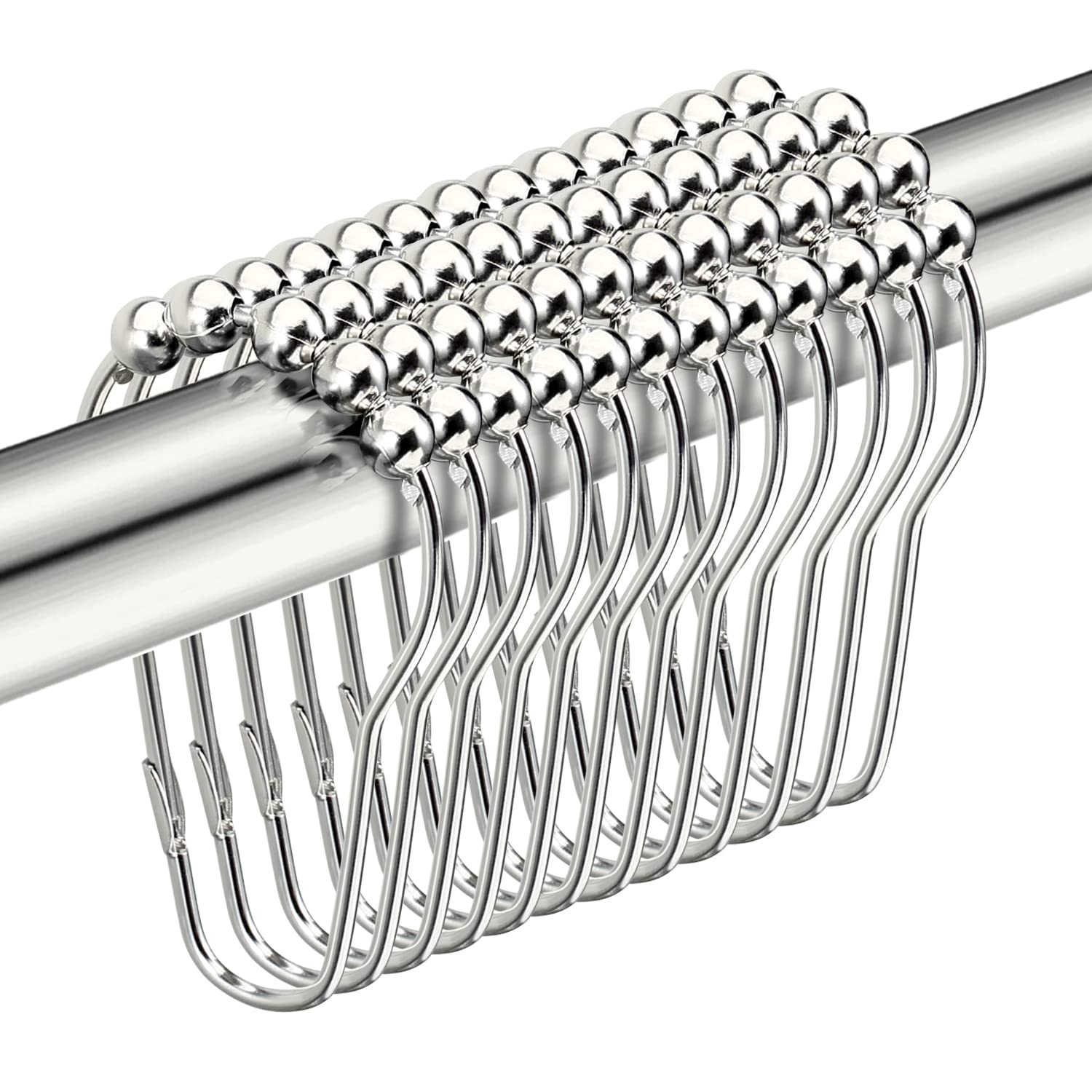 24 PCS Nickel Shower Curtain Hooks Rings, Rustproof Shower Curtain Hooks for Bathroom, Stainless Steel Decorative Shower Hooks Rings for Curtain Rolling Shower Rod Hangers - Metal