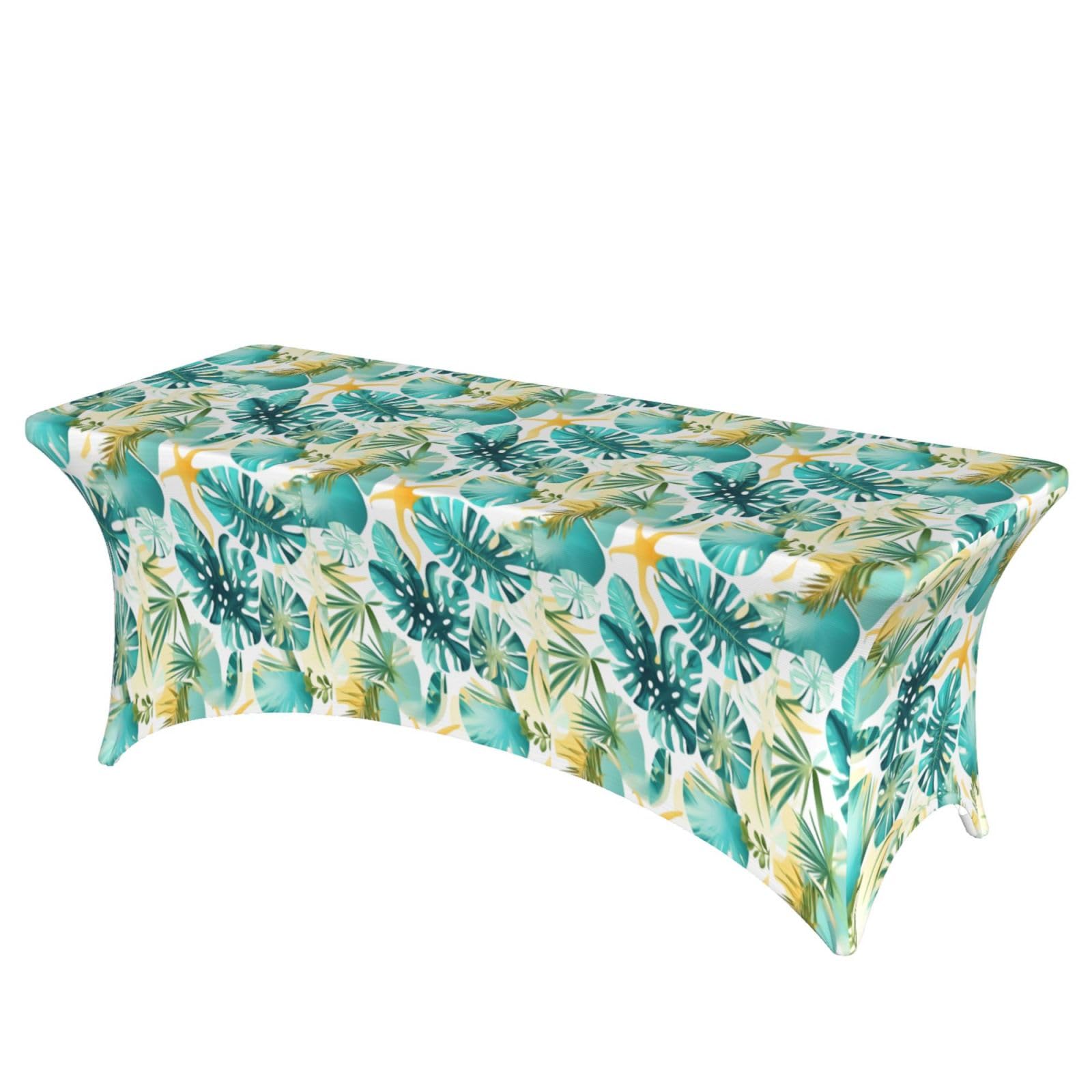 NImongt Tropical Beach Plant Theme Print Elastic Rectangular Tablecloth Holidays Family Banquet Wedding Party Table Cover
