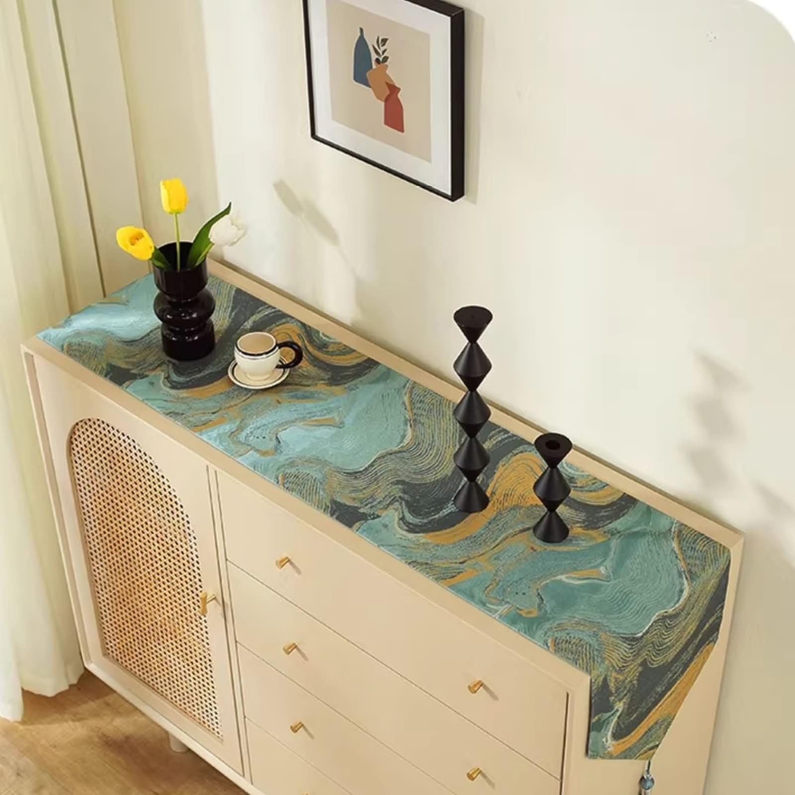 Tischläufer Blau Grün mit Geometrisch,Polyester,33x180cm