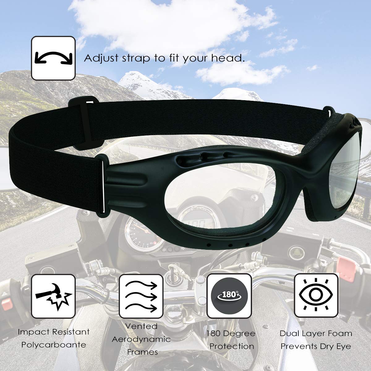 Bikershades Occhiali di sicurezza per moto da uomo e donna lenti polarizzate, fumo blu specchio o arancione, lenti gialle trasparenti