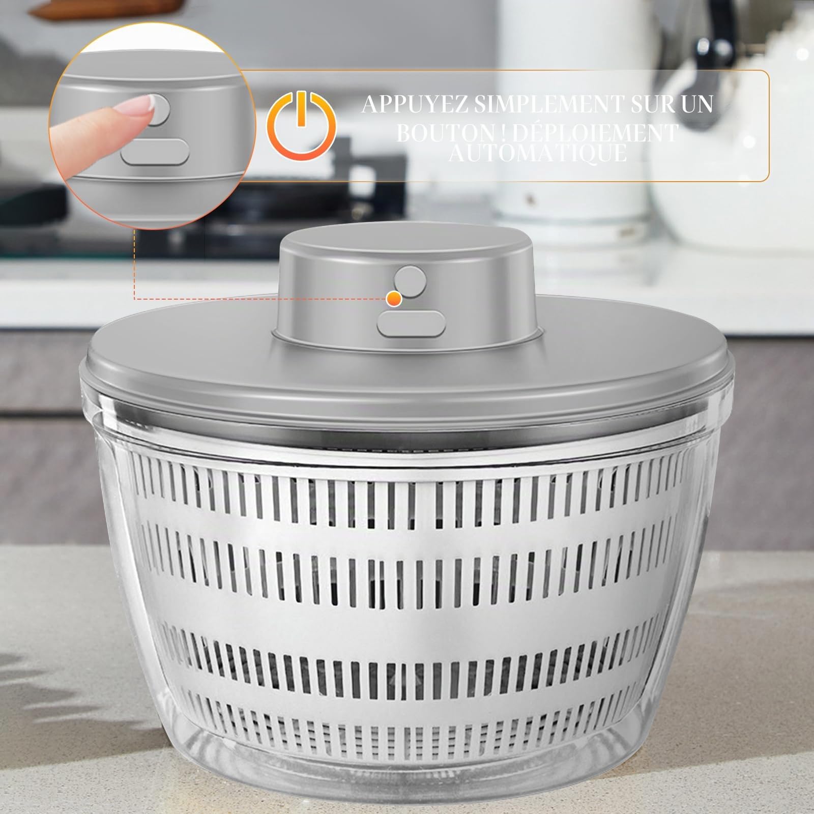 Essoreuse à Salade Automatique, 4000ML Grande Capacité Essoreuse Salade Déshydrateur électrique, saladier pour Servir, Rechargeable par USB mixeur Salade