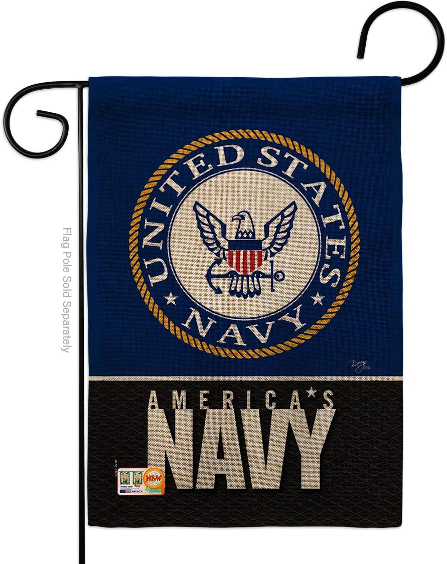 Navy America Burlap Garden Flag Armed Forces USN Seabee United State American Military Veteran Retire Official Small Decorative Gift Yard House Banner Double-Sided Made In USA 13 X 18.5