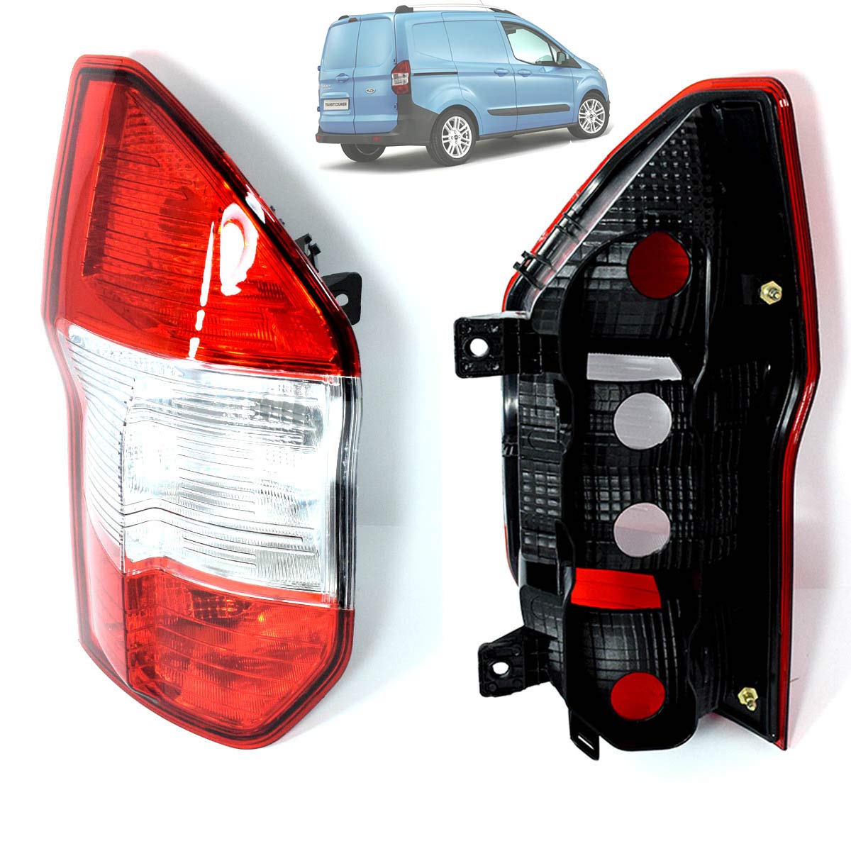 Luz trasera izquierda (lado del conductor) para Ford Transit Tourneo Courier a partir de 03/2014, color blanco y rojo, sin portalámparas, impermeable, luz trasera