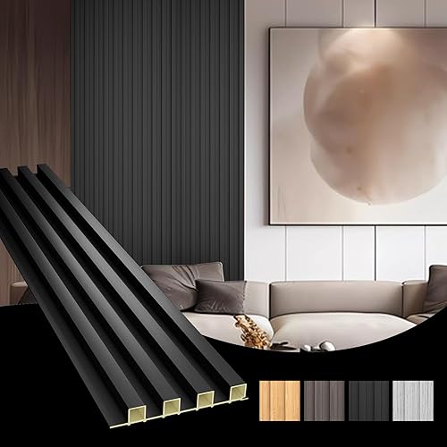 OUZUGIE WPC Paneles de pared acústicos con listones acústicos, paquete de 8 paneles de pared 3D de 114 x 6 pulgadas para decoración de pared