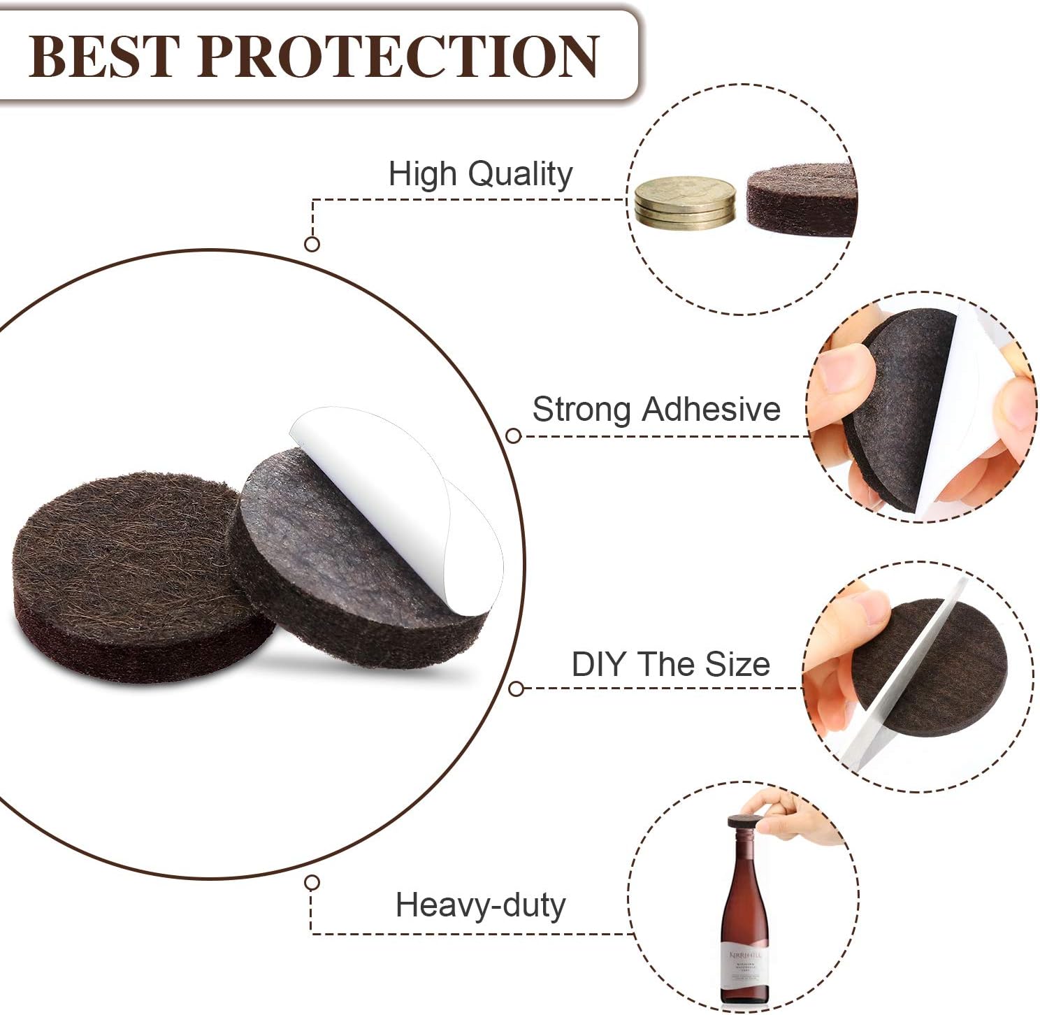 Felt Furniture Pads -347 Pcs Furniture Pads Self Adhesive, Cuttable Felt Chair Pads, Anti Scratch Floor Protectors for Furniture Feet Chair Legs, Furniture Felt Pads for Hardwoods Floors, Brown - - 