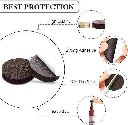 Vista 26 de Yelanon Almohadillas de fieltro para muebles de madera dura, 216 almohadillas de fieltro prémium para patas de silla, protectores de suelo