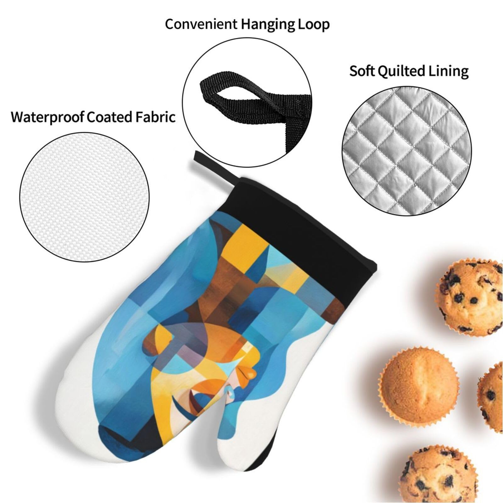 Guantes Horno Profesional Chica Azul Naranja Manoplas Horno Almohadillas Aislantes Juego De 4 - Acolchado Resistente al Calor, Flexible,Cocina multipropósito