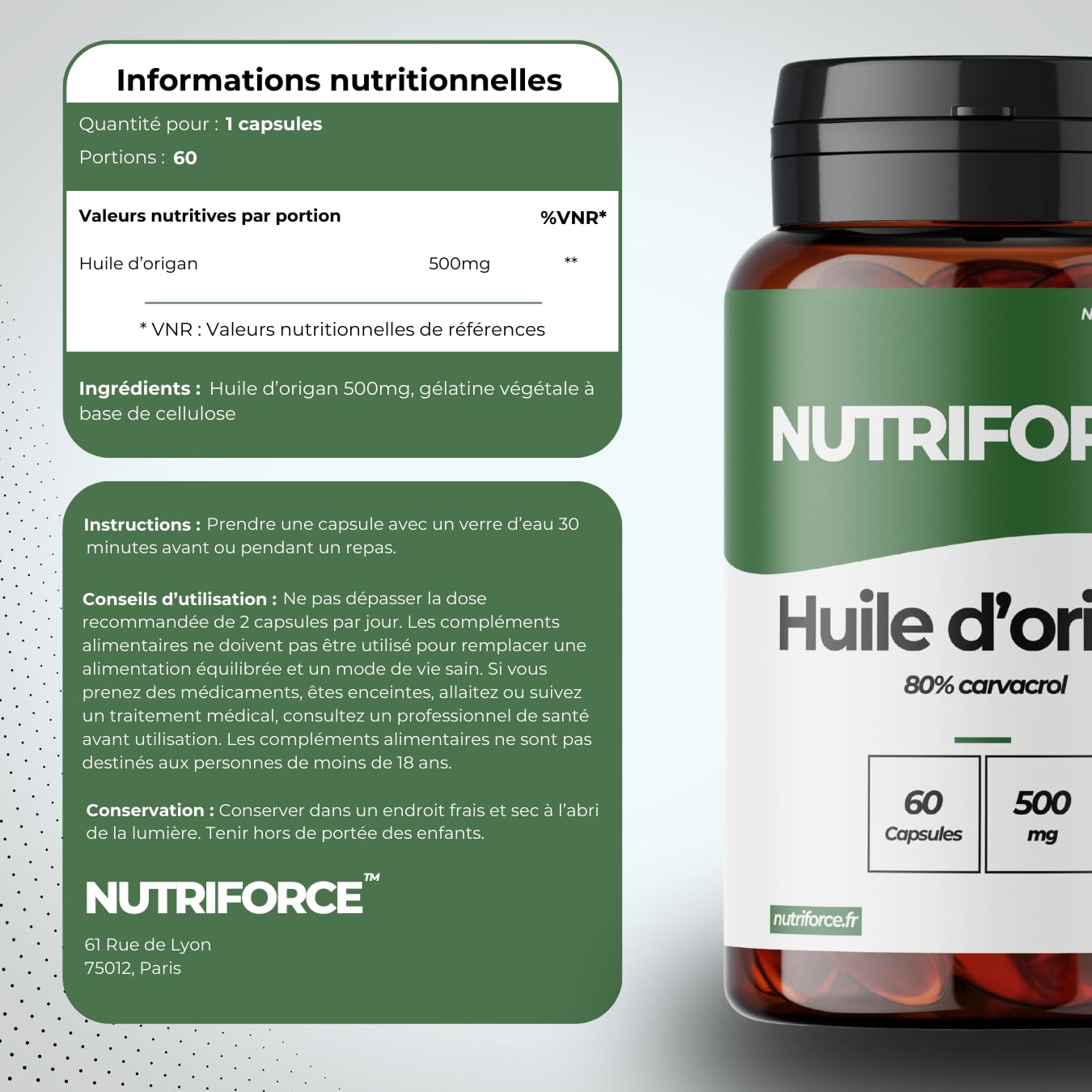 Huile d’Origan Premium – Soutien Immunitaire & Confort Digestif – 500 mg – 60 Capsules
