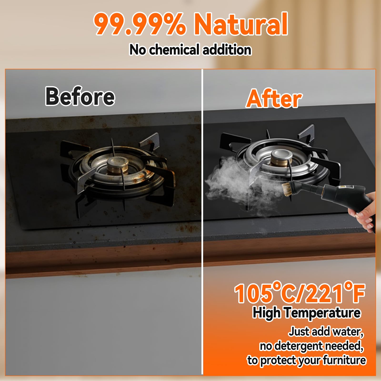 Limpiador a vapor manual 2500 W 1,4 L 12 accesorios 3 niveles de vapor