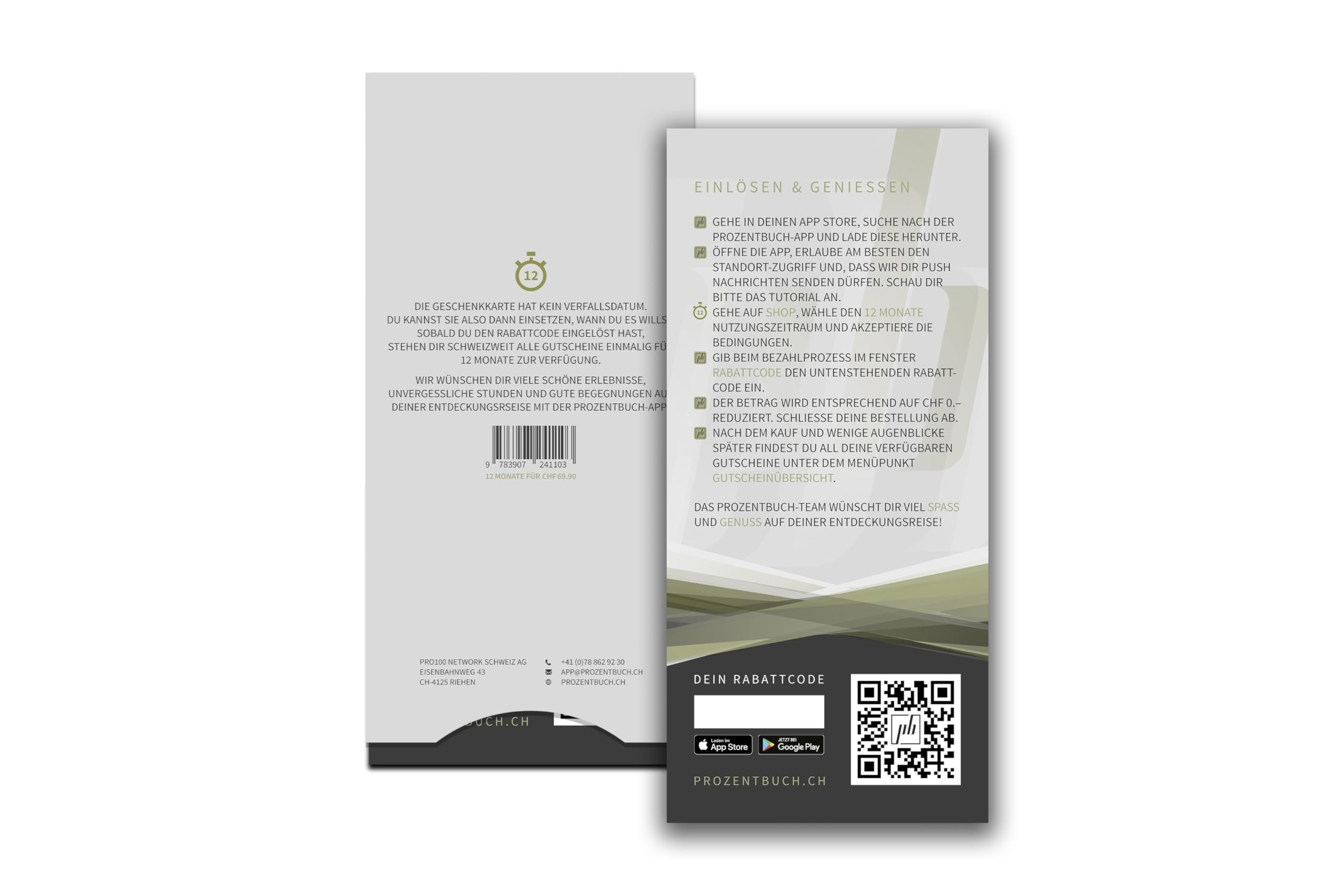 Geschenkkarte für 12 Monate digitales prozentbuch-Abo (grün)