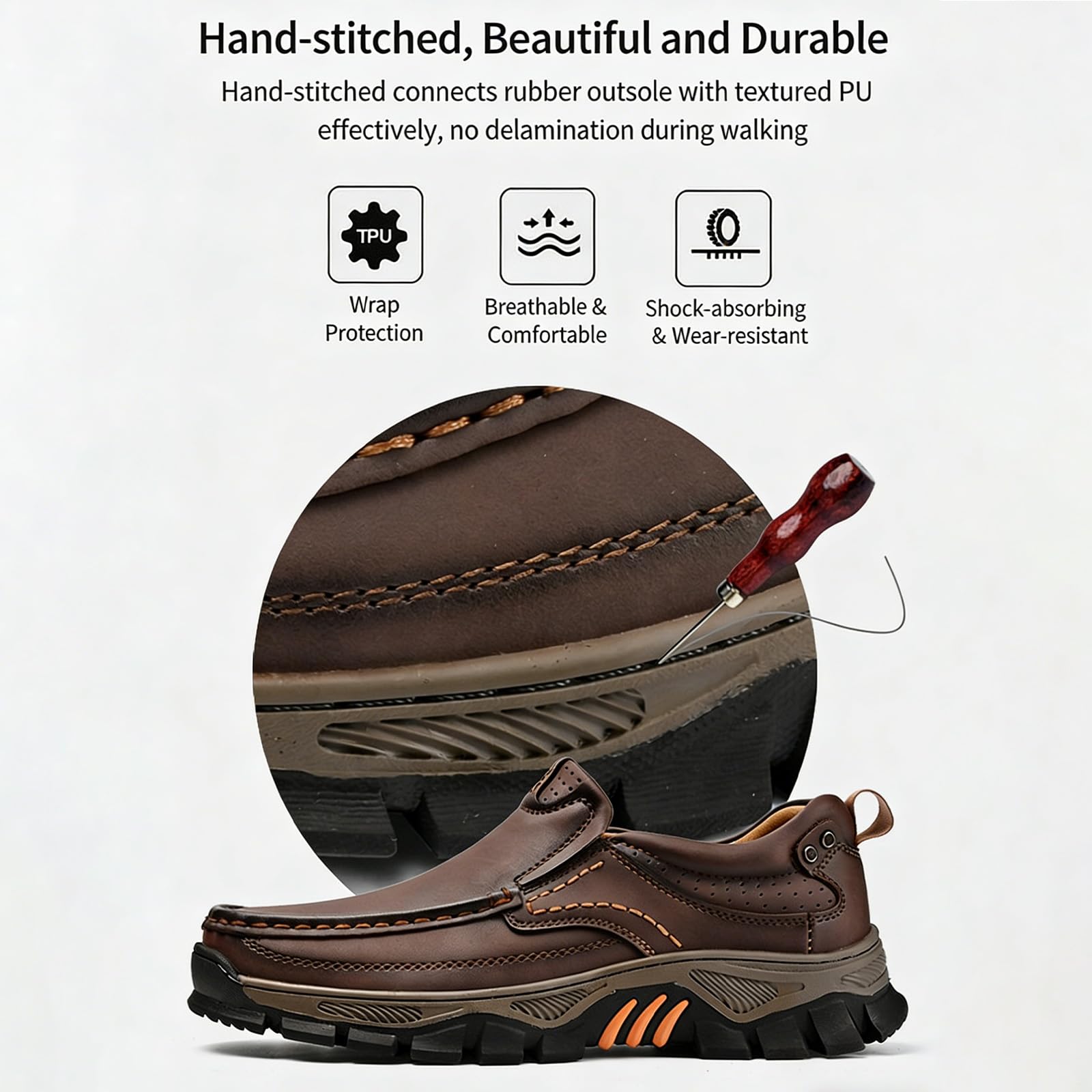 Zapatos ortopédicos de piel auténtica para caminar al aire libre, cómodos, hechos a mano, impermeables, antideslizantes, con soporte de arco, zapatos de vestir casuales para hombre